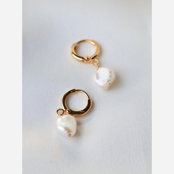 Freshwater Pearl Huggie Earrings – Gold Plated Hoops - Picture 1 of 7